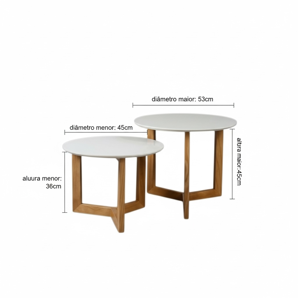 Conjunto 2 Mesas Laterais Redondas Pés de Madeira