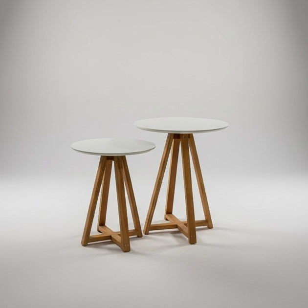 Conjunto 2 Mesas Laterais Redondas Pés de Madeira