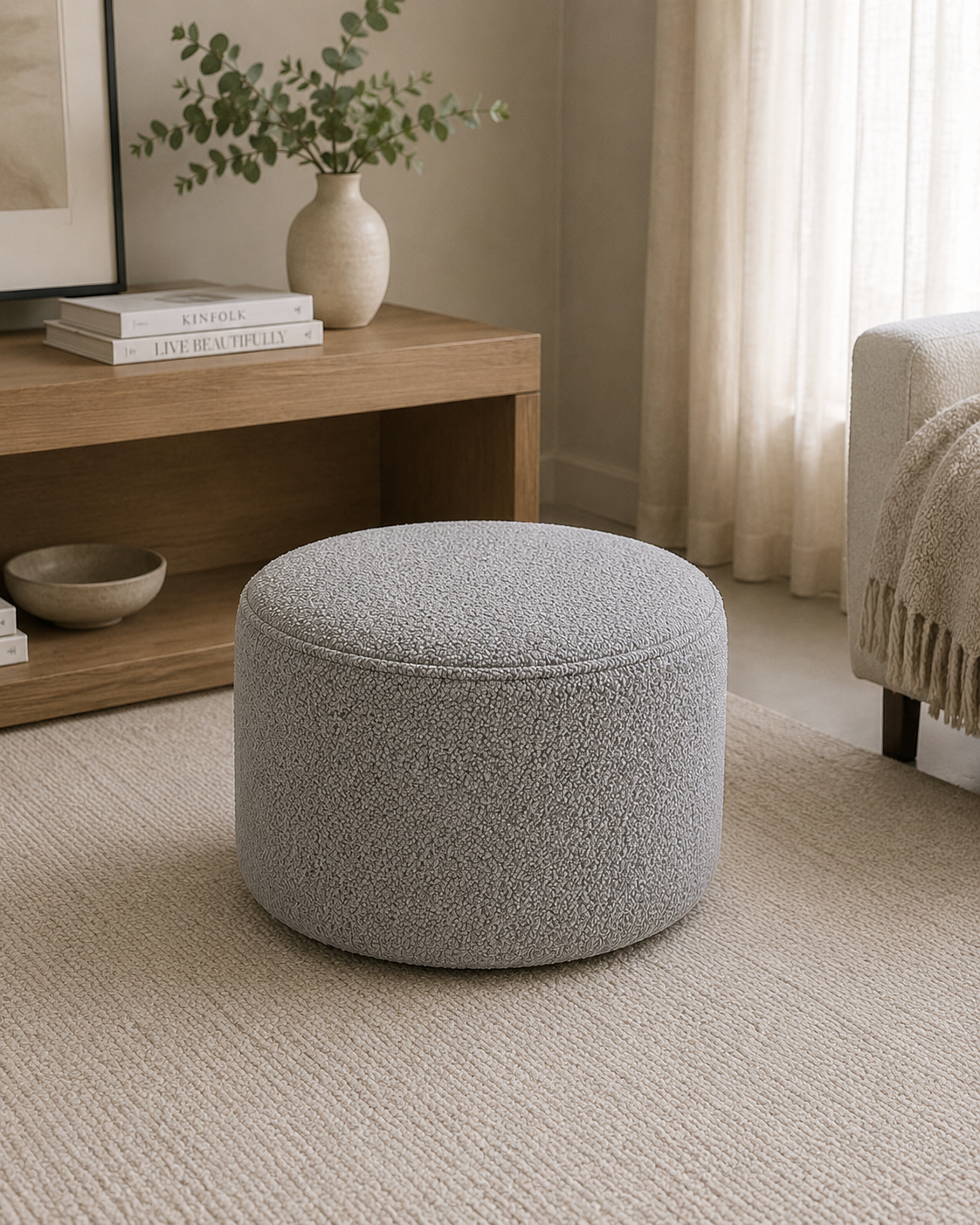 Puff Decorativo Redondo Orgânico 52x37 cm