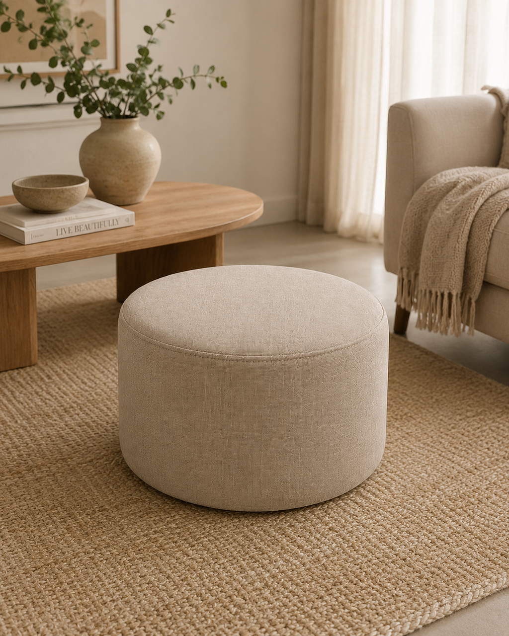 Puff Decorativo Redondo Orgânico 52x37 cm