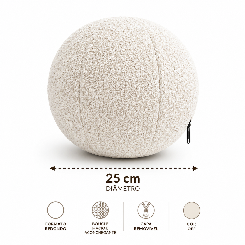 Almofada Redonda Orgânica 25cm Bouclé Linho