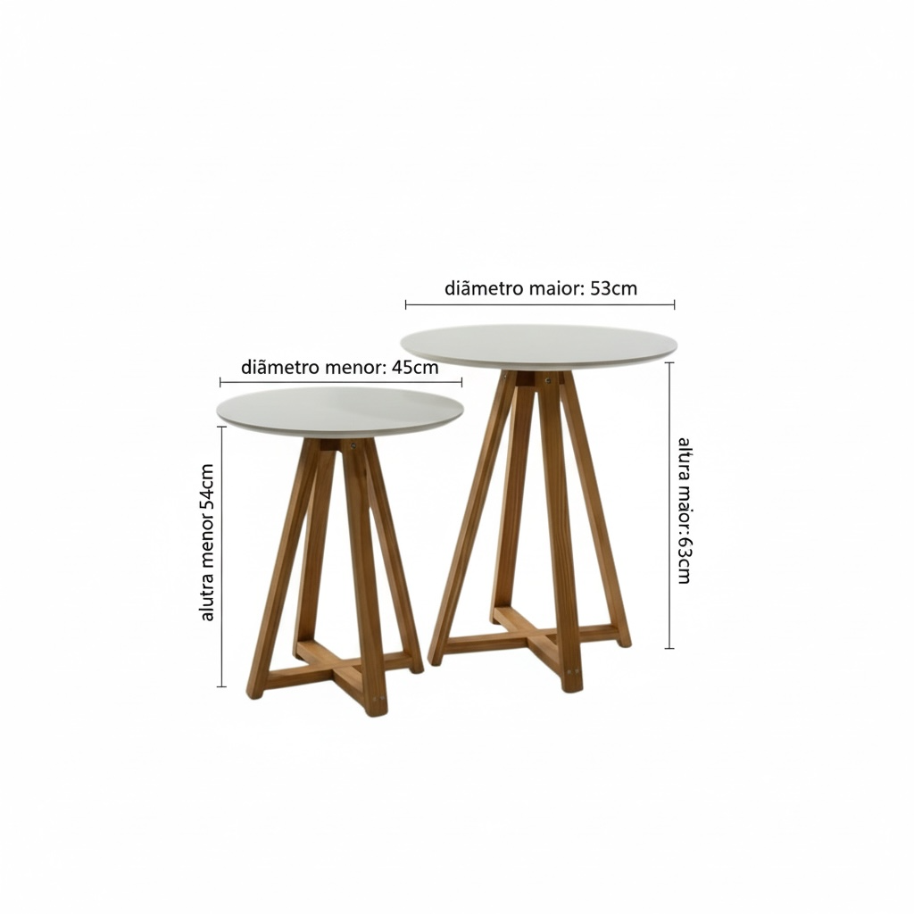 Conjunto 2 Mesas Laterais Redondas Pés de Madeira