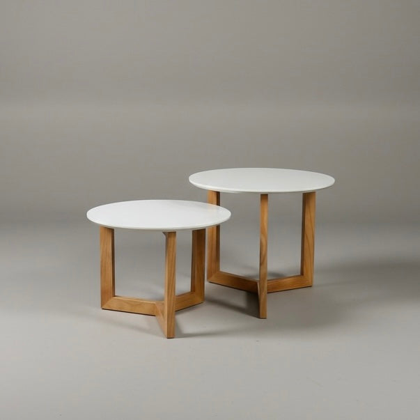 Conjunto 2 Mesas Laterais Redondas Pés de Madeira