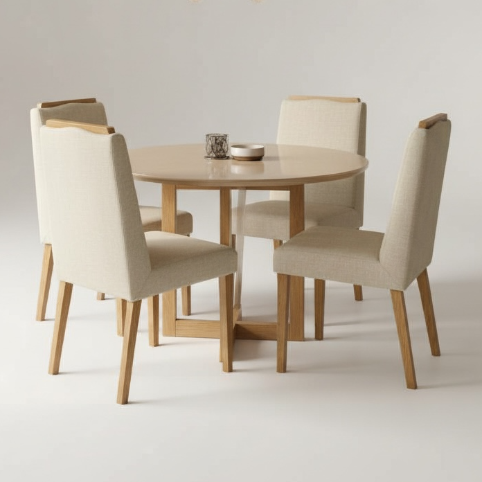 MESA DE JANTAR MADEIRA TAMPO DE VIDRO 4 CADEIRAS