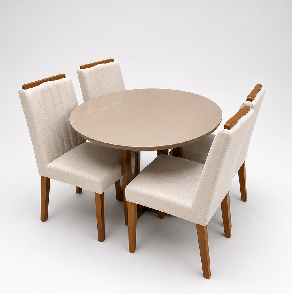 Mesa de Jantar Tampo de Vidro 4 Cadeiras