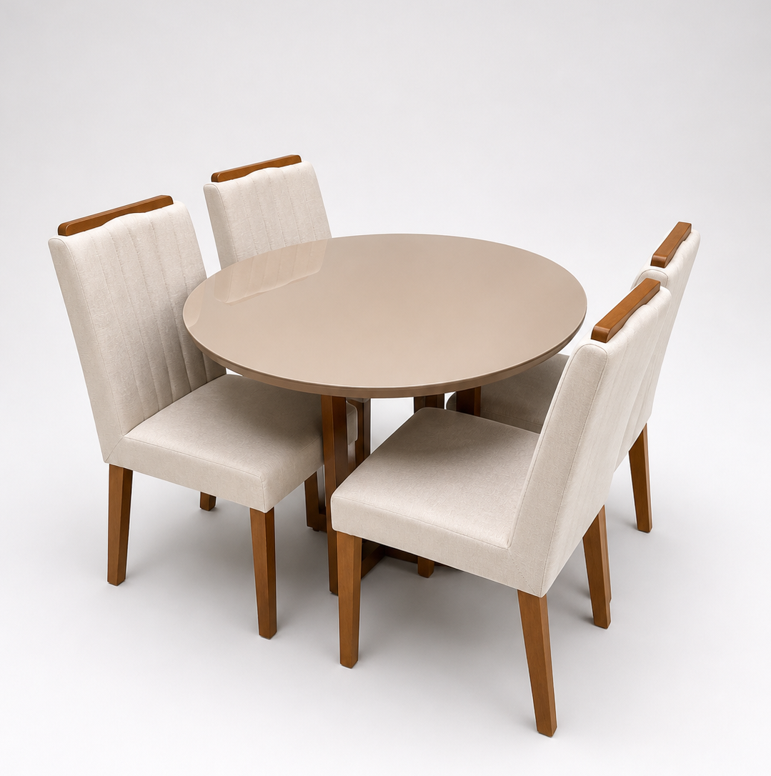 Mesa de Jantar Tampo de Vidro 4 Cadeiras