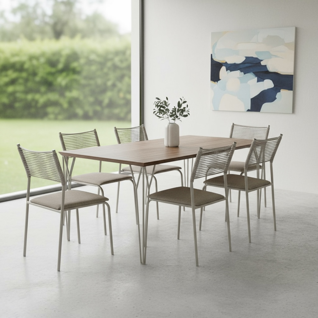 MESA METÁLICA COM CORDAS NAUDICAS 6 CADEIRAS